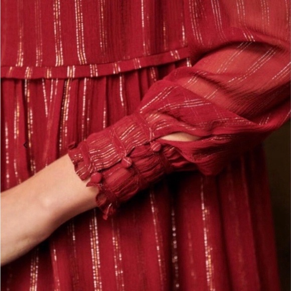 Sezane | Odile Burgundy Striped Long Sleeve Dress - Picture 5 of 5